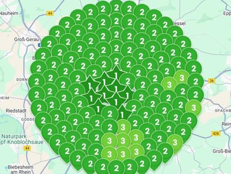 Ranking-Karte Darmstadt: durchschnittlich Platz 2,01 bei der Suche „Umzugsunternehmen Darmstadt“